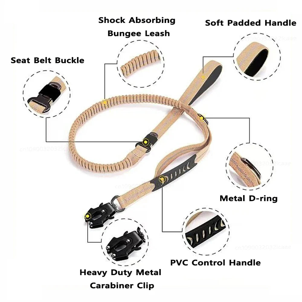 Tactical Bungee Dog Leash — Heavy-Duty, Shock-Absorbing, Dual-Handle for Strong Pullers